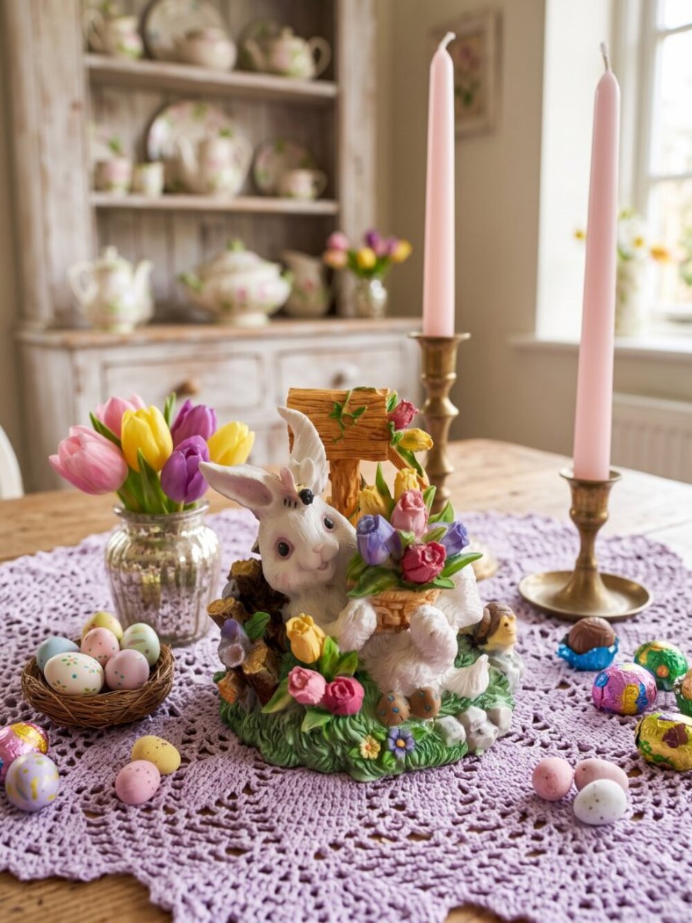 Adorable Sweet Vintage Resin Easter Bunny Figurine Spring Decor Holiday Cute!